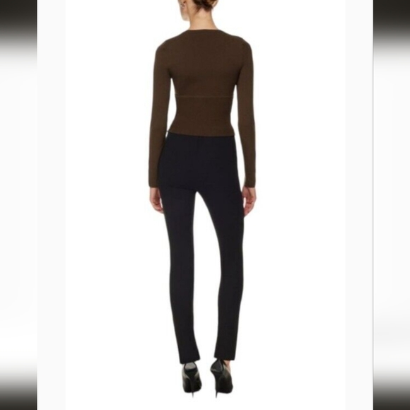 Babaton Sculpt Knit Empire Long Sleeve Corset Top Brown - Picture 3 of 9